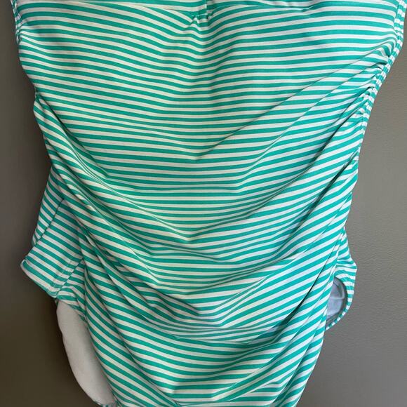Bond-Eye Australia Turquoise Striped Twist Front‎ One Piece Swimsuit Size 8 Teal - Picture 7 of 16